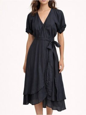 Xirena Wrenn Wrap Dress Stormy Gray Silk Cotton Midi XS